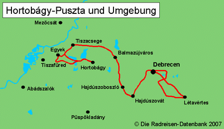 Hortobágy-Puszta und Umgebung - alle Radwege in Puszta und Theiß-See