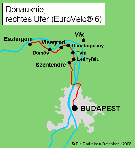 Donauknie, rechtes Ufer (EuroVelo® 6) - alle Radwege in Budapest und