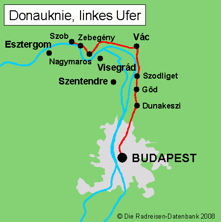 Donauknie, linkes Ufer - alle Radwege in Budapest und Umgebung bei www